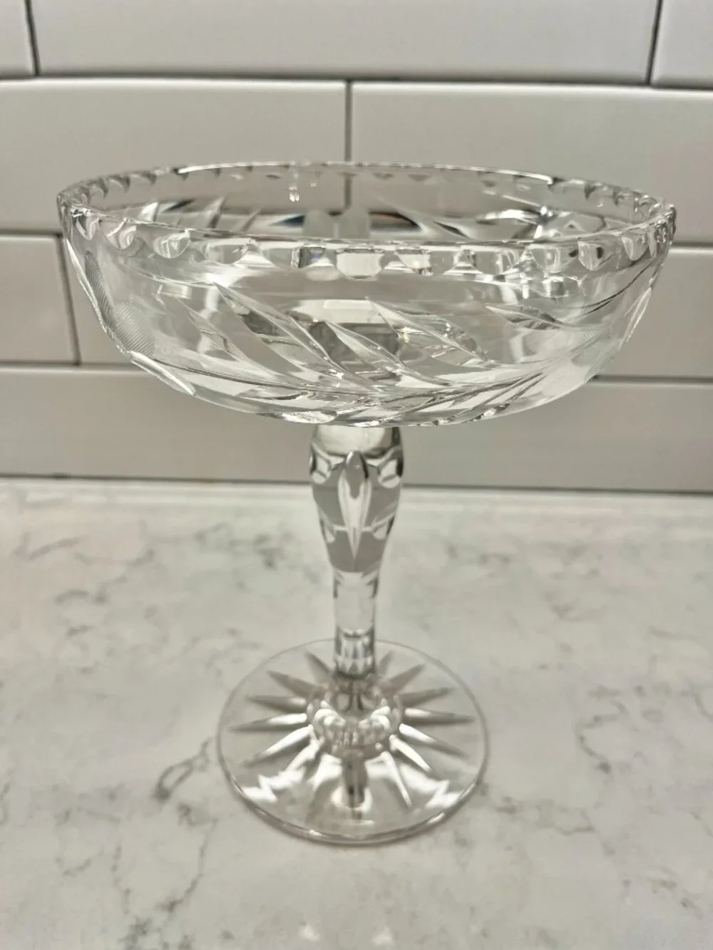 Gorgeous Antique APB American Brilliant Cut Crystal Pedestal Compote Tazza Bowl